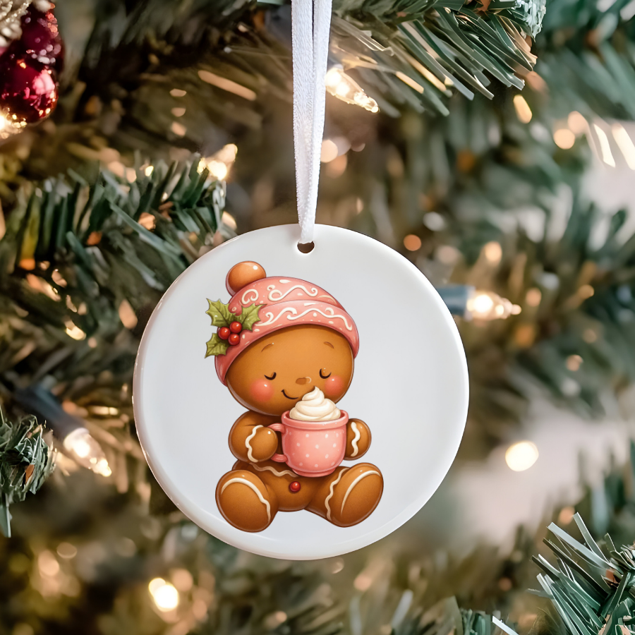 Bear and Penguin Winter Scene Ceramic Ornament | Christmas Holiday Decoration