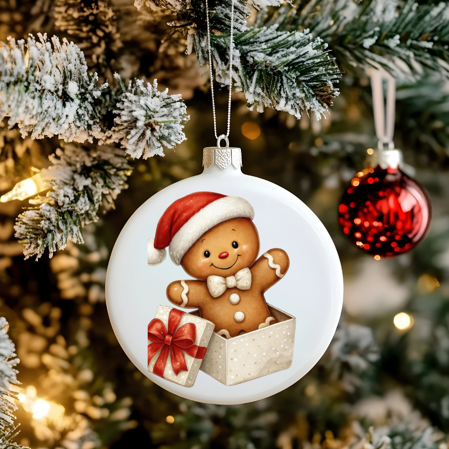 Bear and Penguin Winter Scene Ceramic Ornament | Christmas Holiday Decoration