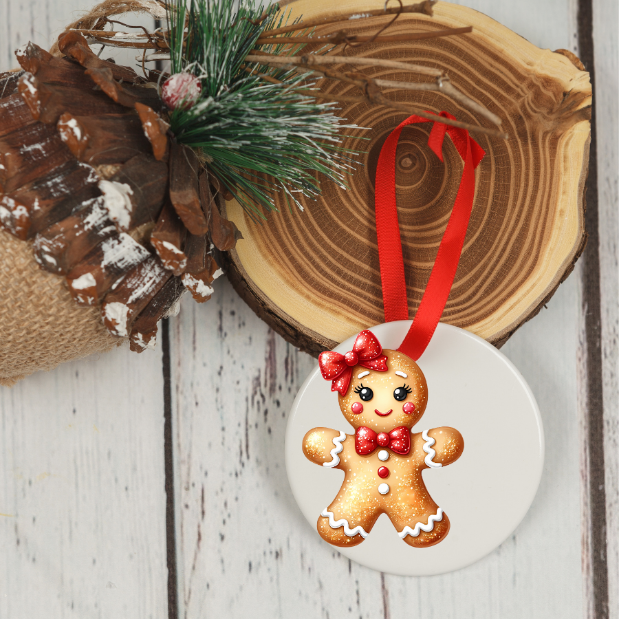 Bear and Penguin Winter Scene Ceramic Ornament | Christmas Holiday Decoration