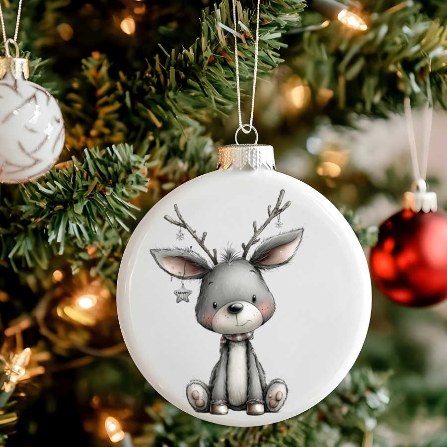 Bear and Penguin Winter Scene Ceramic Ornament | Christmas Holiday Decoration