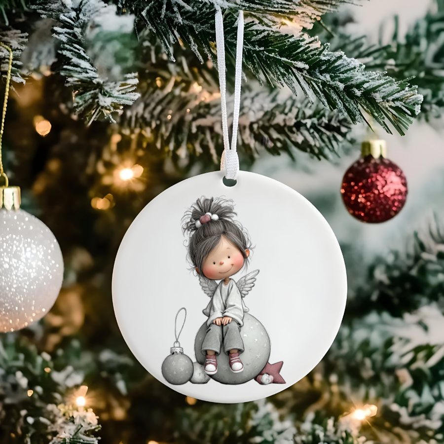 Bear and Penguin Winter Scene Ceramic Ornament | Christmas Holiday Decoration