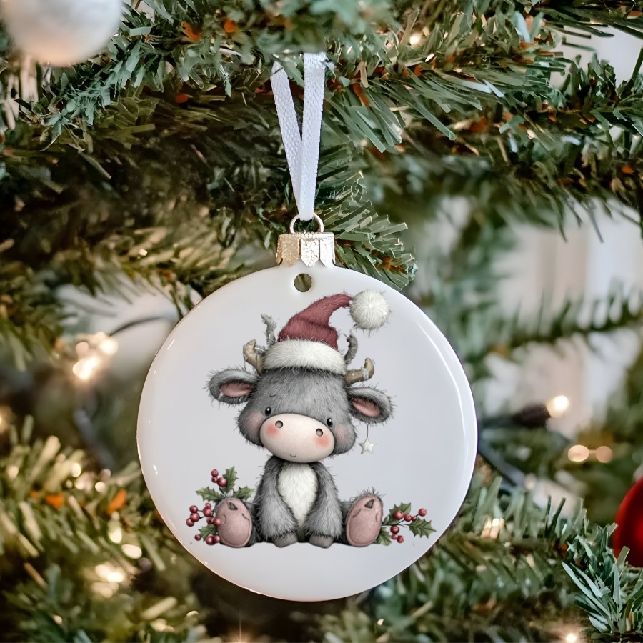 Bear and Penguin Winter Scene Ceramic Ornament | Christmas Holiday Decoration