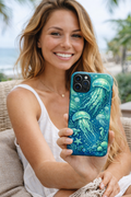 Ocean Jellyfish iPhone Case Design | Sea Green & Ocean Blue Phone Case | Underwater Sea Creatures Art | Coastal Aesthetic Phone Cover