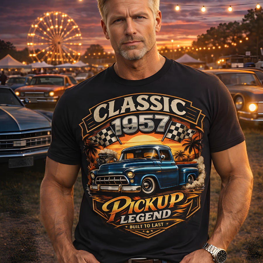 Classic 1957 Pickup Legend T-Shirt | Vintage Truck Shirt | Retro Car Tee | Classic Truck Lover Gift | Muscle Truck Graphic Tee Men