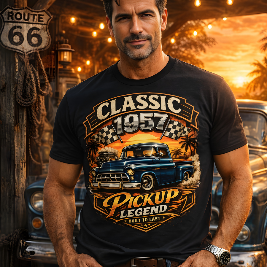 Classic 1957 Pickup Legend T-Shirt | Vintage Truck Shirt | Retro Car Tee | Classic Truck Lover Gift | Muscle Truck Graphic Tee Men