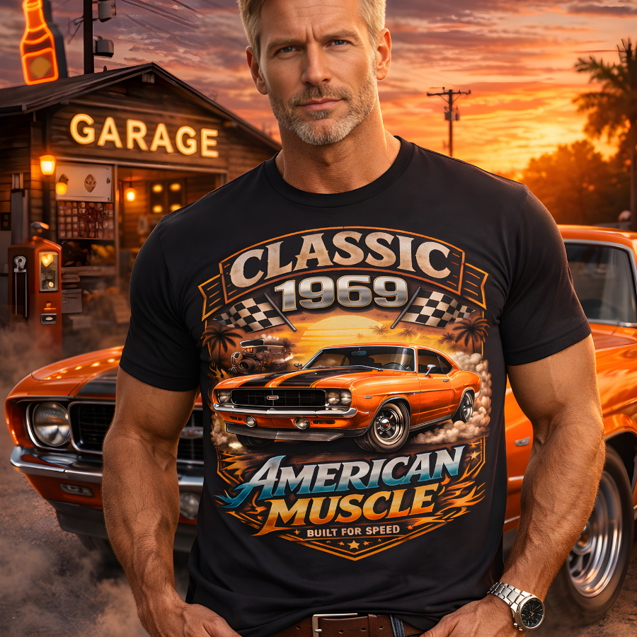 1969 Classic American Muscle Car T-Shirt | Vintage Camaro Graphic