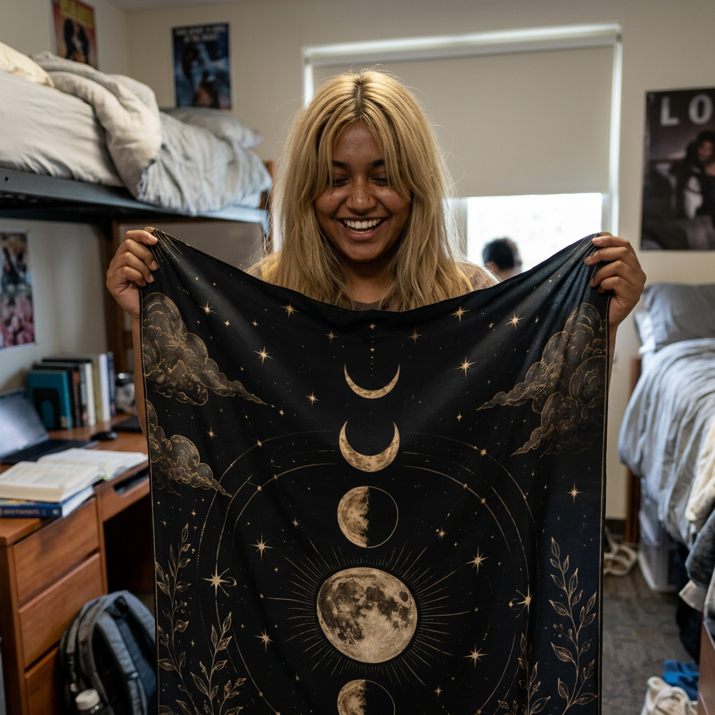 Celestial Moon Phases Indoor Wall Tapestry | Lunar Night Sky