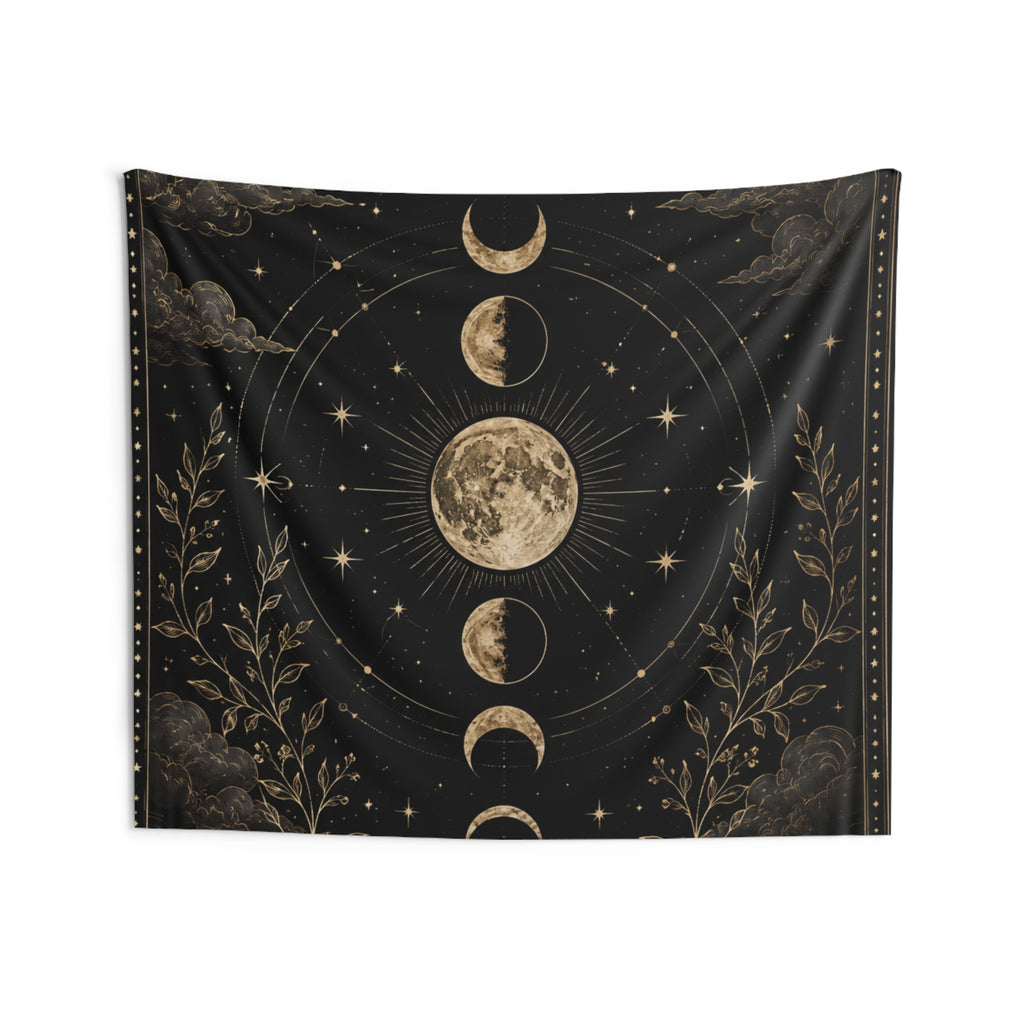 Celestial Moon Phases Indoor Wall Tapestry | Lunar Night Sky