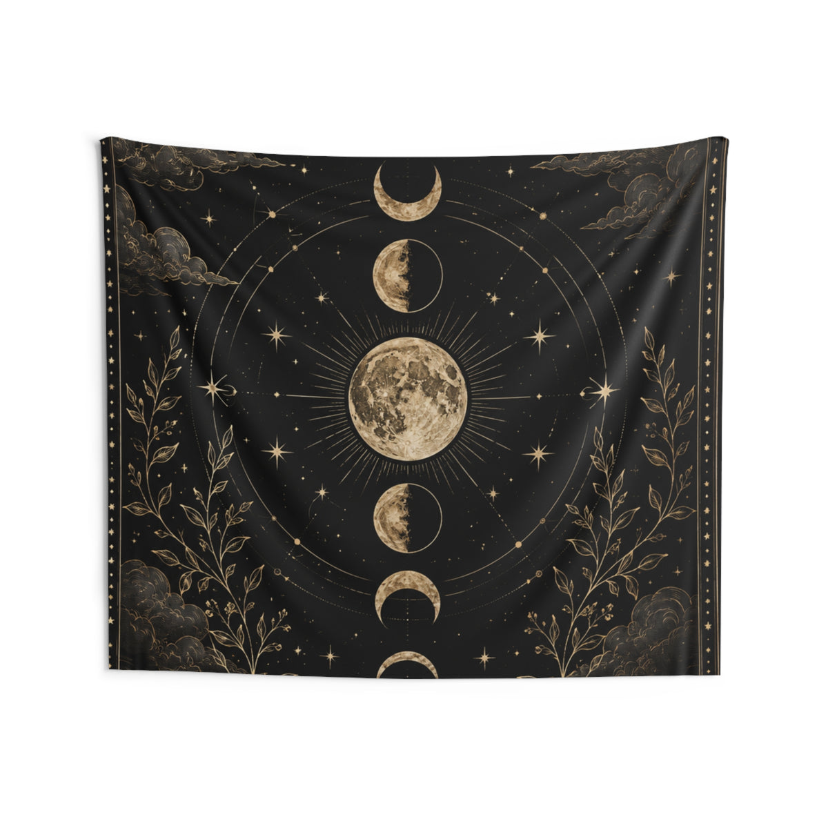 Celestial Moon Phases Indoor Wall Tapestry | Lunar Night Sky