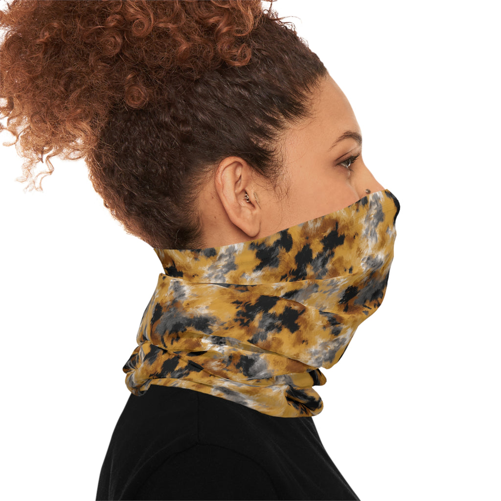 Golden Black Tie-Dye Abstract Cloud Pattern Neck Gaiter