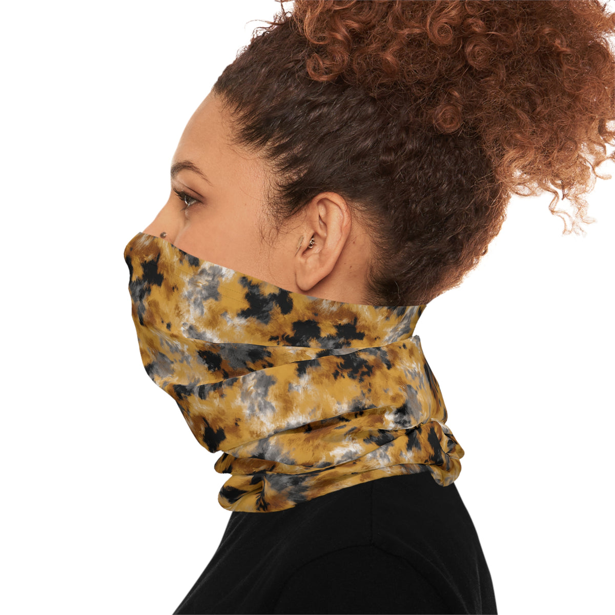 Golden Black Tie-Dye Abstract Cloud Pattern Neck Gaiter