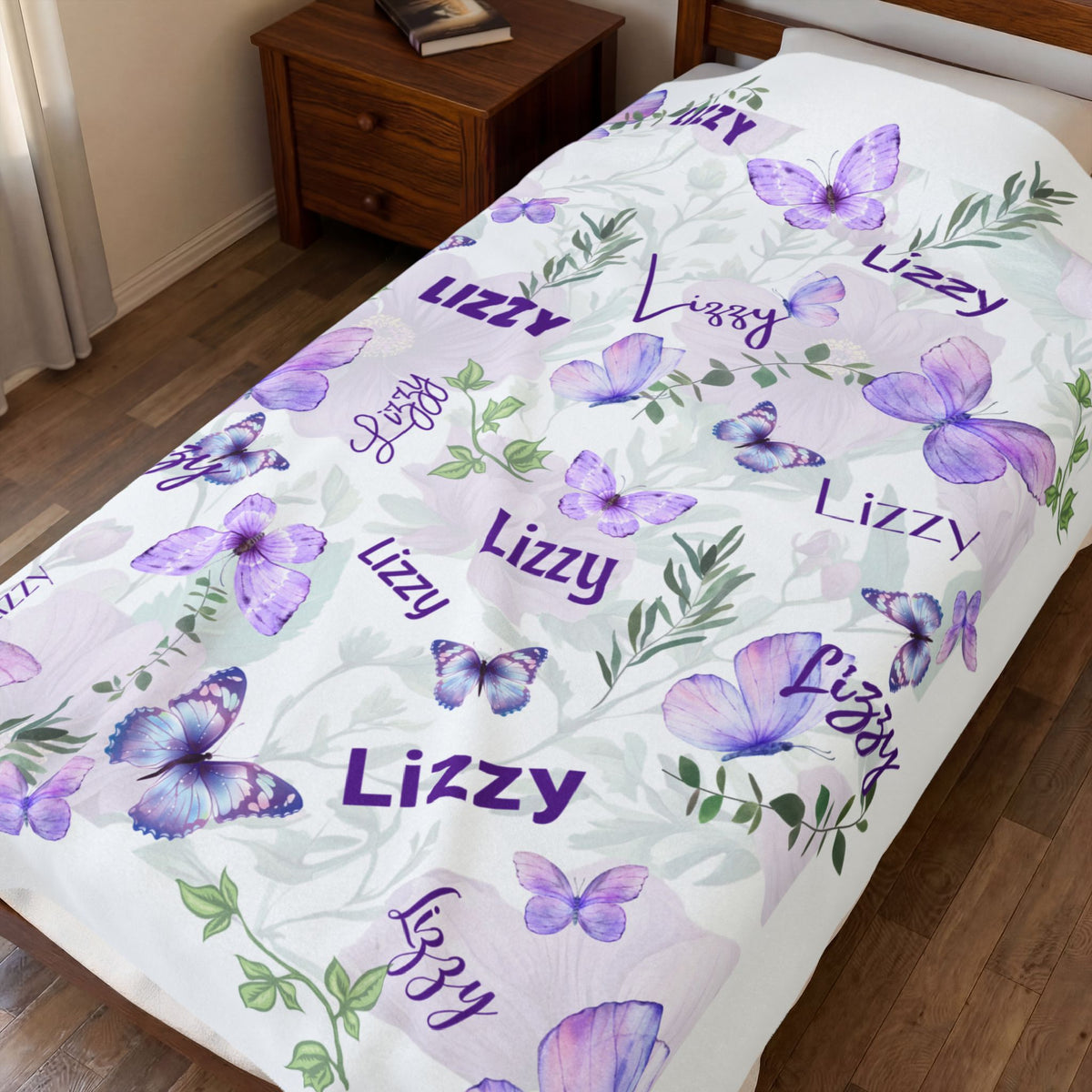 Velveteen Plush Blanket - Baby Blanket with Purple Butterflies and Lush Greenery, Soft Blanket for Nursery, Kids Bedroom Decor, Newborn