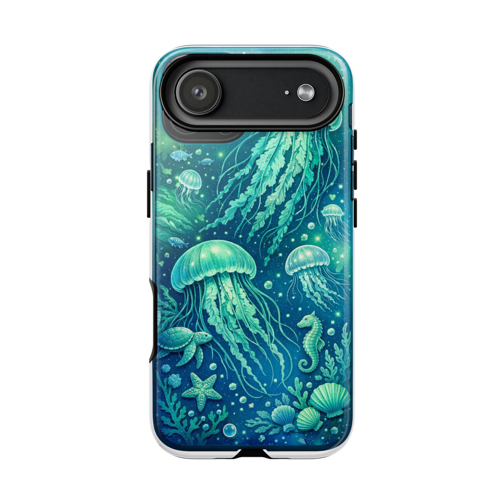 Ocean Jellyfish iPhone Case Design | Sea Green & Ocean Blue Phone Case | Underwater Sea Creatures Art | Coastal Aesthetic Phone Cover
