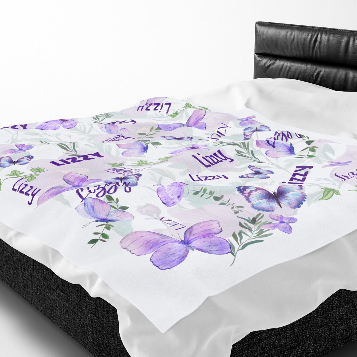 Velveteen Plush Blanket - Baby Blanket with Purple Butterflies and Lush Greenery, Soft Blanket for Nursery, Kids Bedroom Decor, Newborn