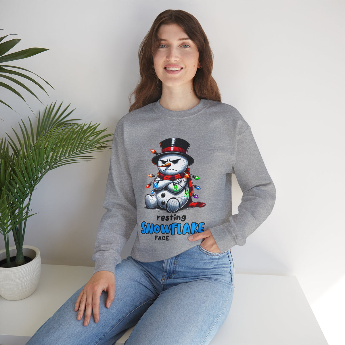 Resting Snowflake Face Snowman with Lights Sweatshirt