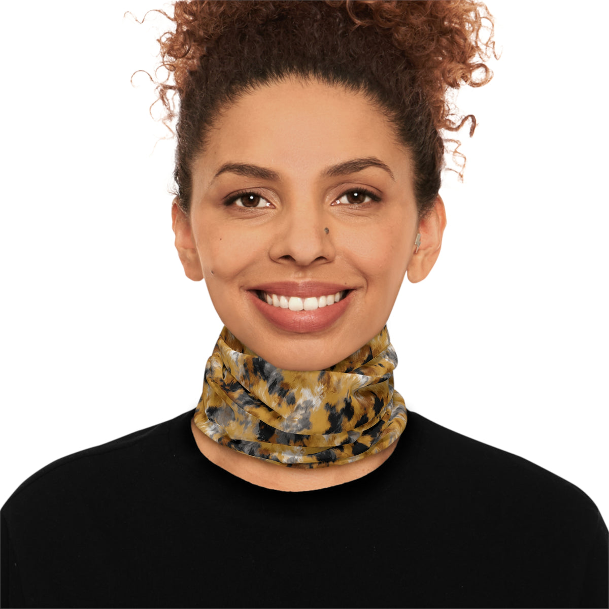 Golden Black Tie-Dye Abstract Cloud Pattern Neck Gaiter