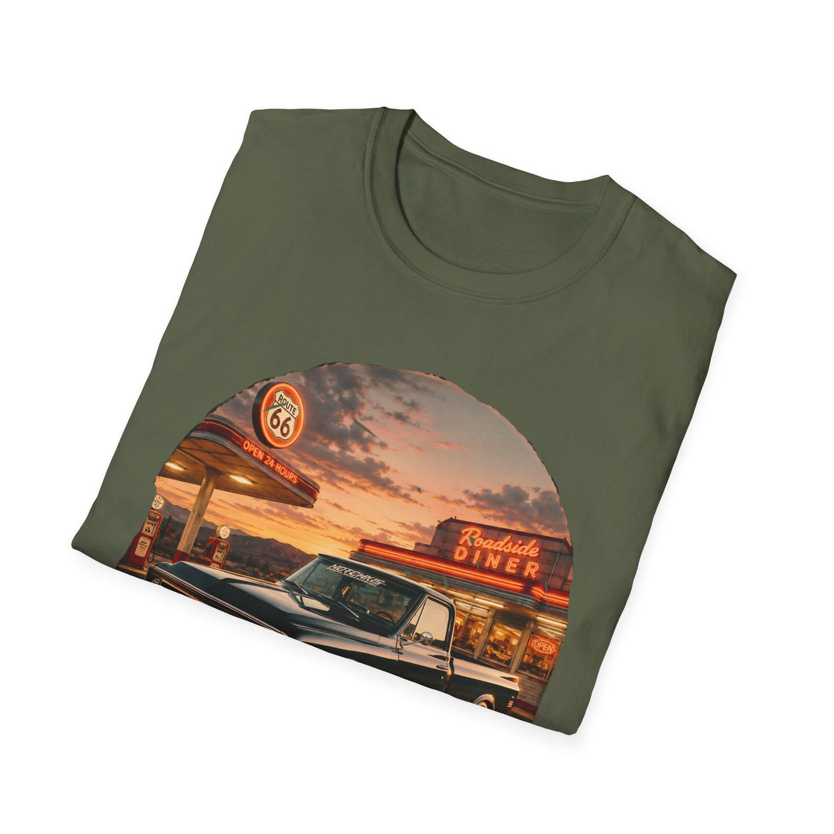 Vintage Chevy Pickup Sunset Circle T-Shirt | Retro Truck Diner Design