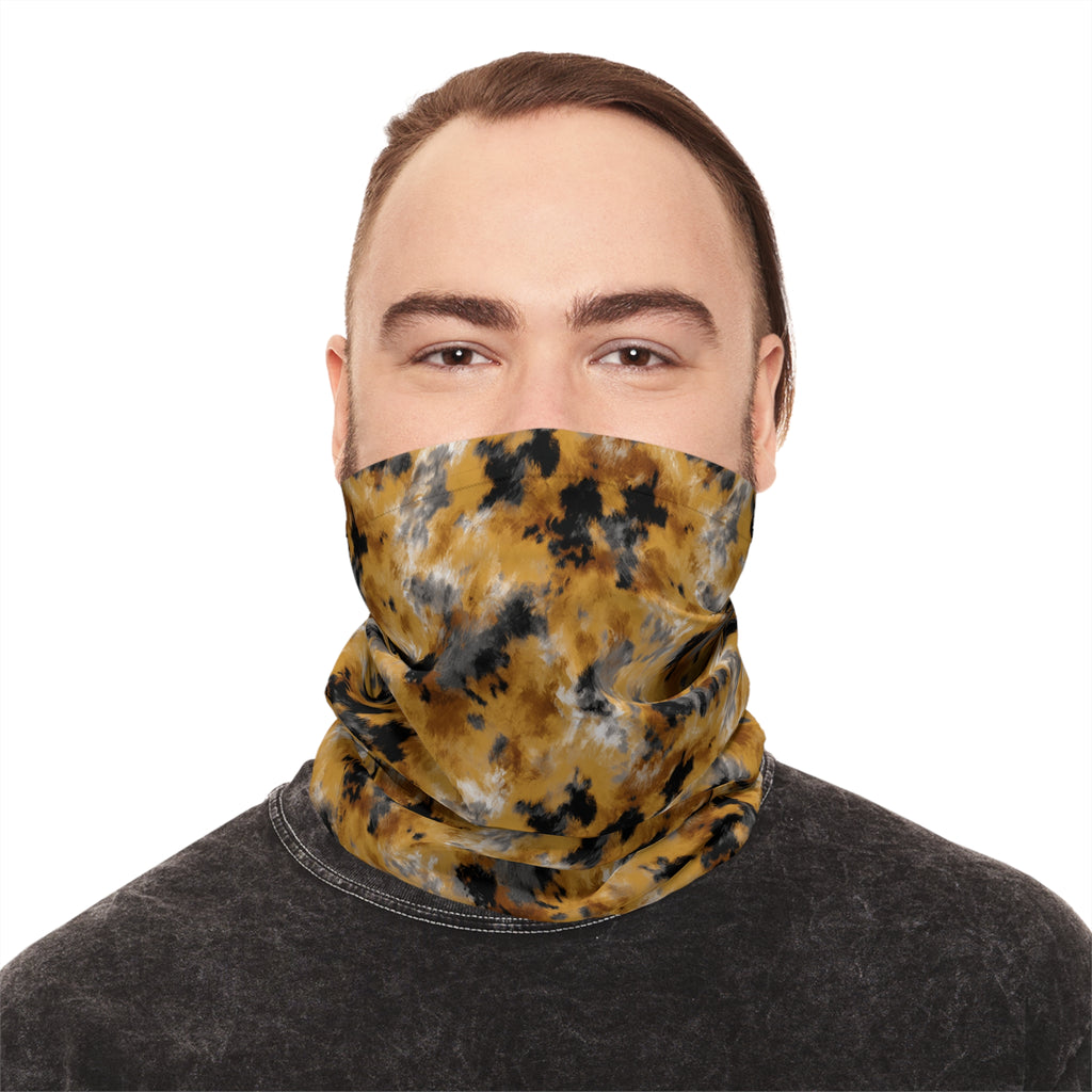 Golden Black Tie-Dye Abstract Cloud Pattern Neck Gaiter