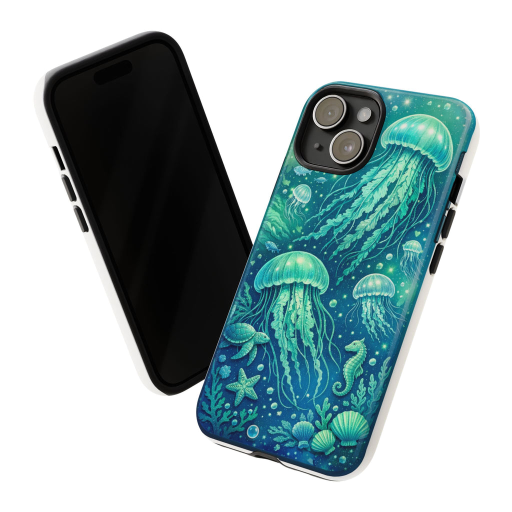 Ocean Jellyfish iPhone Case Design | Sea Green & Ocean Blue Phone Case | Underwater Sea Creatures Art | Coastal Aesthetic Phone Cover