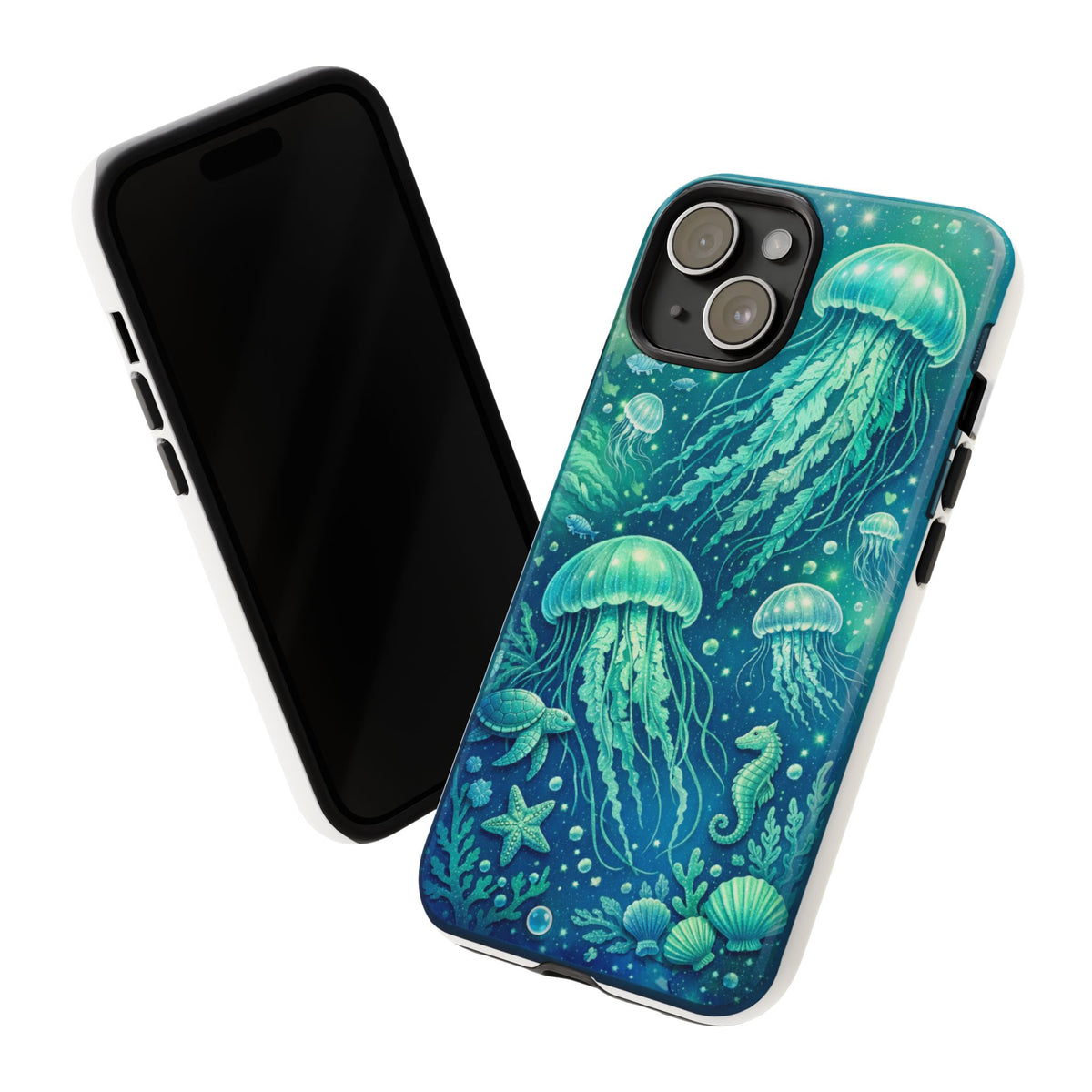 Ocean Jellyfish iPhone Case Design | Sea Green & Ocean Blue Phone Case | Underwater Sea Creatures Art | Coastal Aesthetic Phone Cover