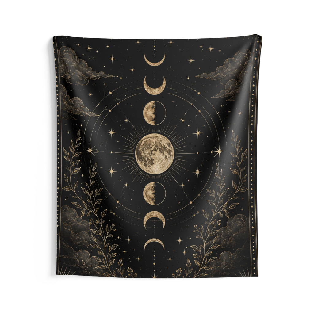 Celestial Moon Phases Indoor Wall Tapestry | Lunar Night Sky