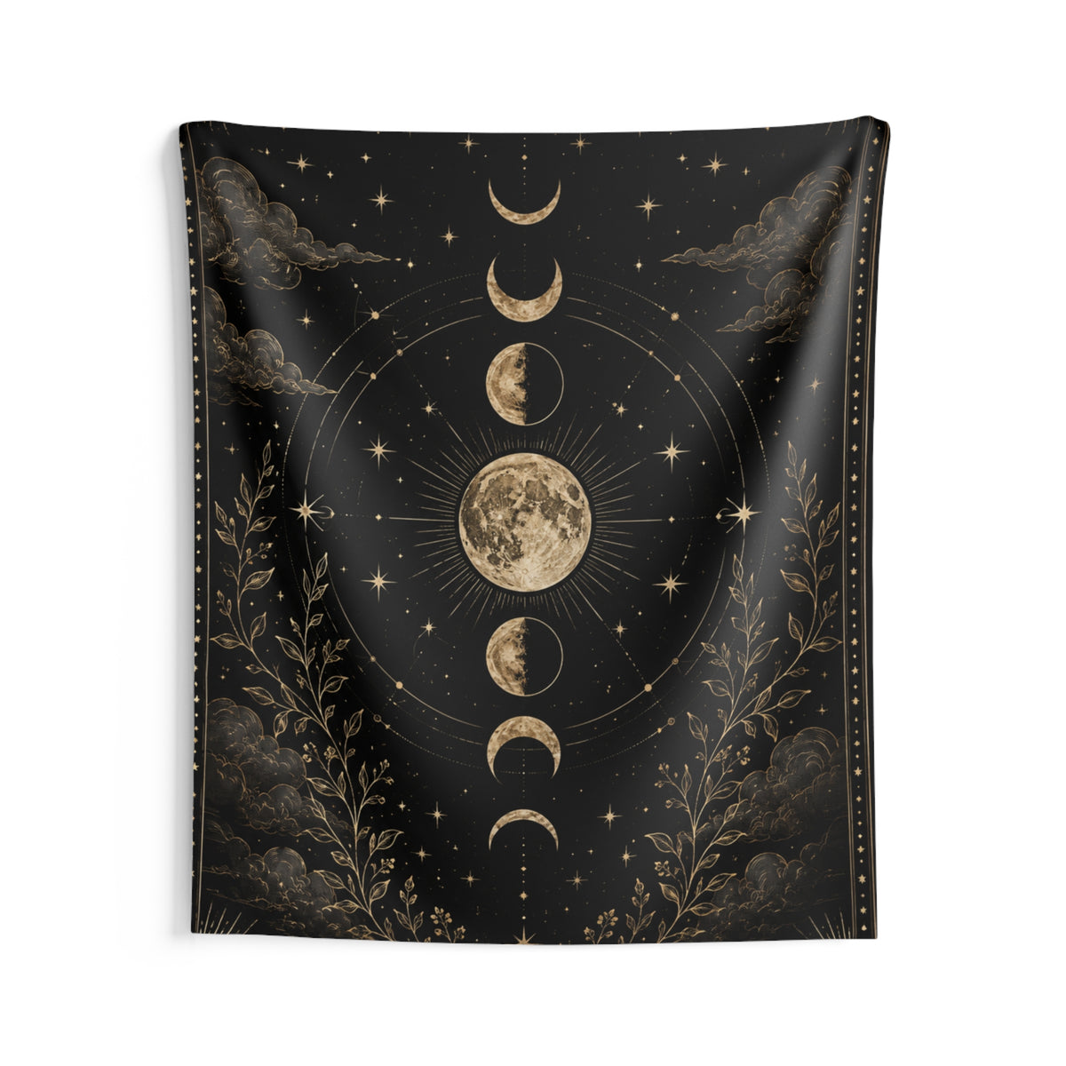 Celestial Moon Phases Indoor Wall Tapestry | Lunar Night Sky
