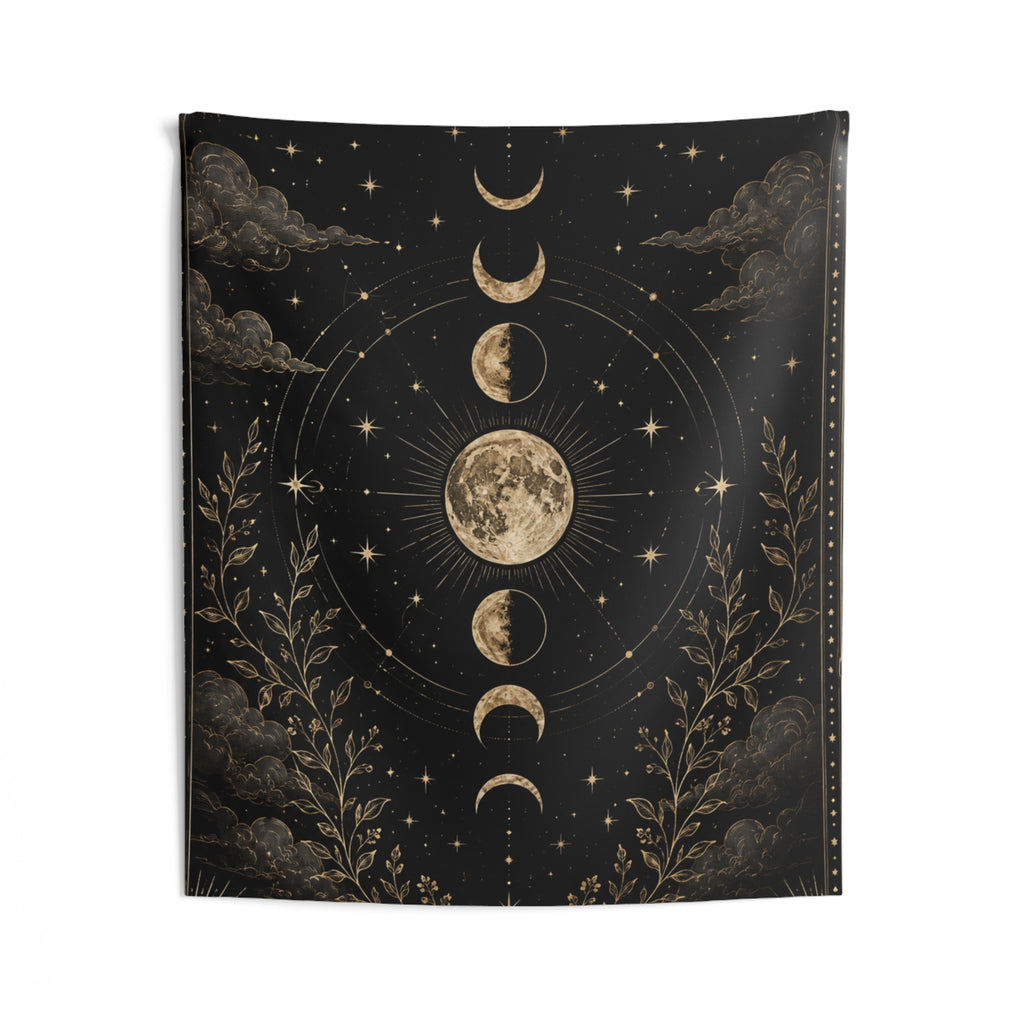 Celestial Moon Phases Indoor Wall Tapestry | Lunar Night Sky