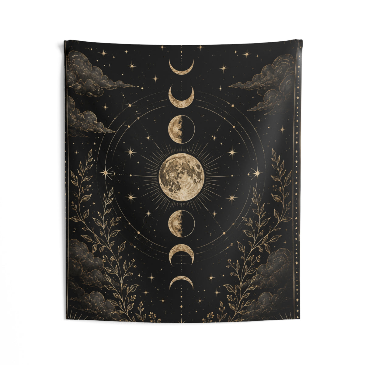 Celestial Moon Phases Indoor Wall Tapestry | Lunar Night Sky