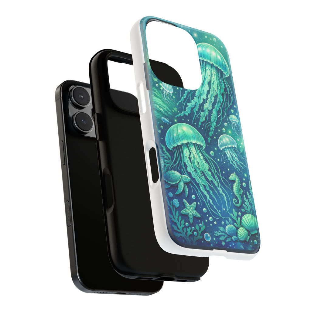 Ocean Jellyfish iPhone Case Design | Sea Green & Ocean Blue Phone Case | Underwater Sea Creatures Art | Coastal Aesthetic Phone Cover