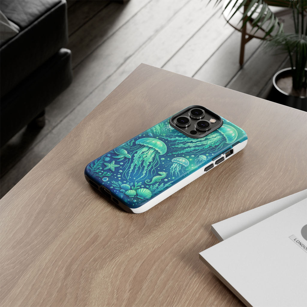 Ocean Jellyfish iPhone Case Design | Sea Green & Ocean Blue Phone Case | Underwater Sea Creatures Art | Coastal Aesthetic Phone Cover
