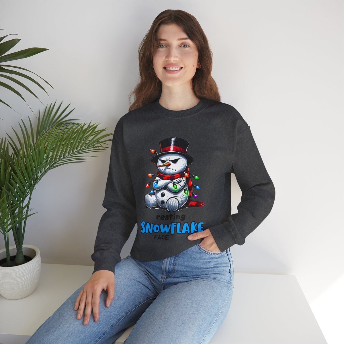 Resting Snowflake Face Snowman with Lights Sweatshirt
