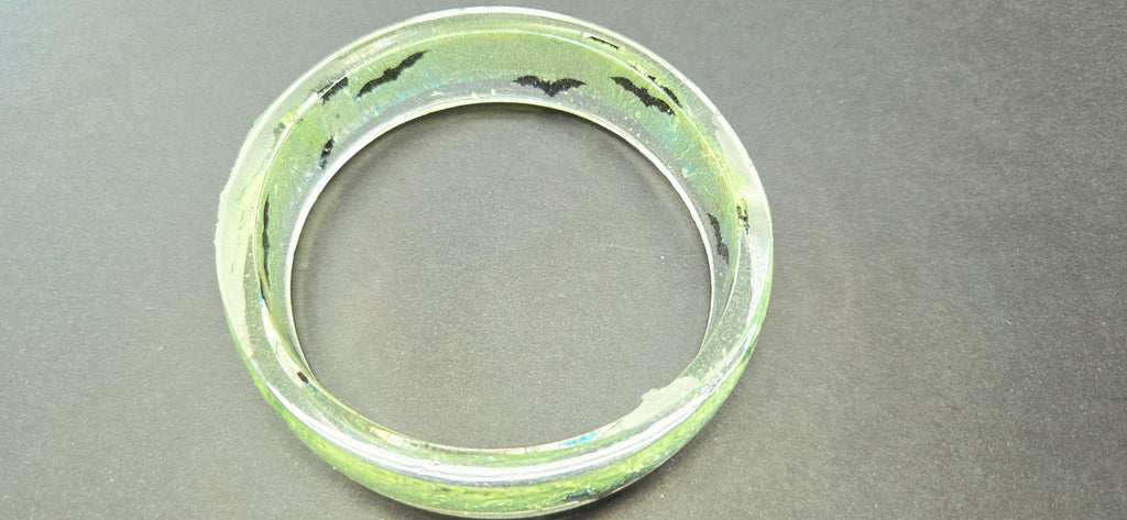 Handmade Resin Round Bangle - Dichroic Design with Bats
