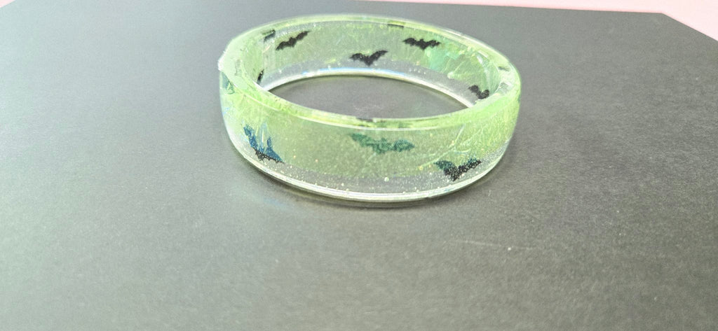 Handmade Resin Round Bangle - Dichroic Design with Bats