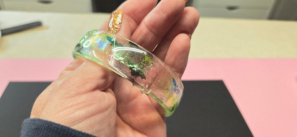 Handmade Resin Round Bangle - Dichroic Design with Bats