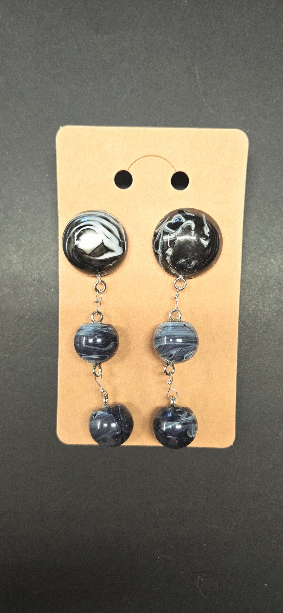 Handmade Black & White Marbled Resin Dangle Earrings – 3 Inch Statement Earrings, One of a Kind