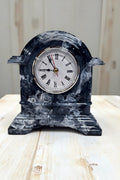 Handmade Marbled Resin Mantel Clock – Black White Gray