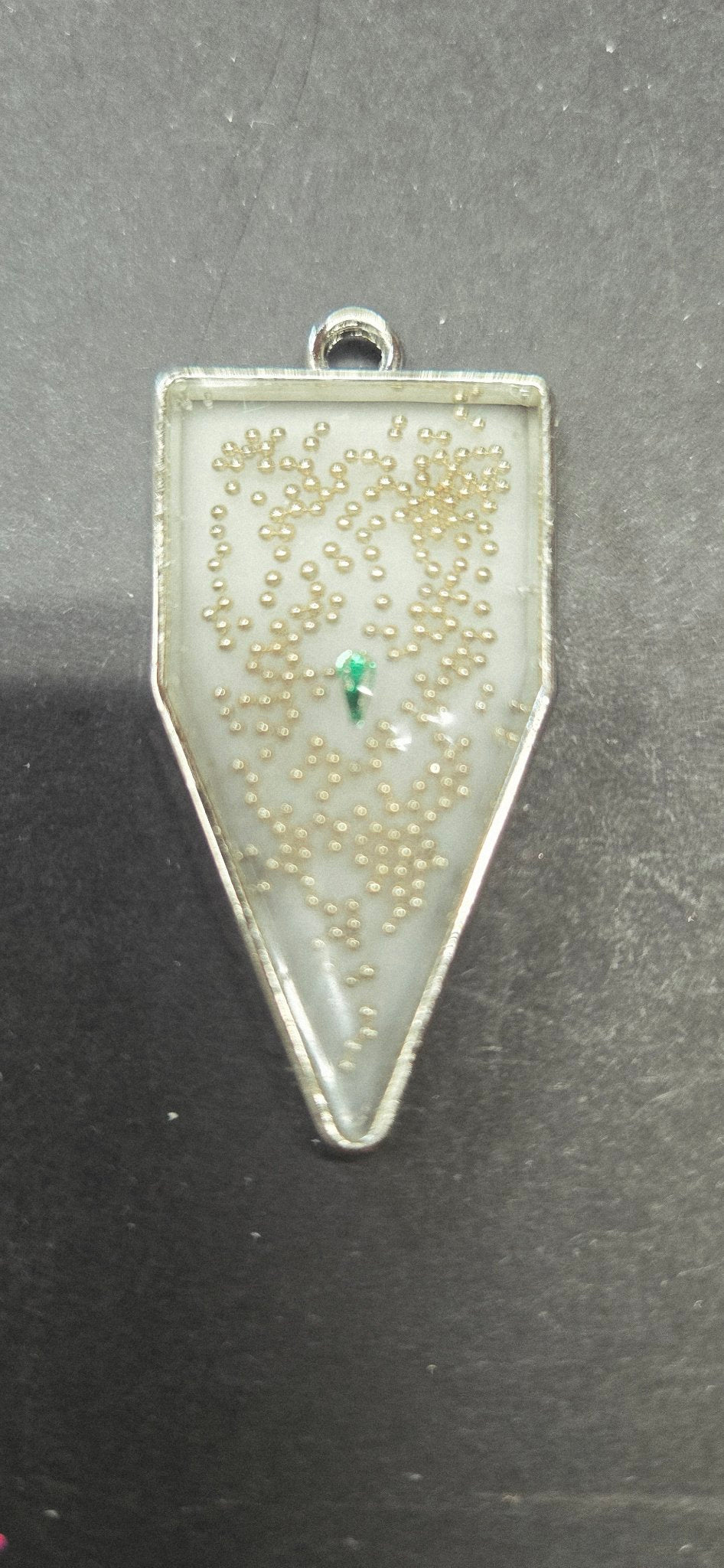 Handmade Coffin Resin Pendant Necklace - Gothic White Gold Green Gem