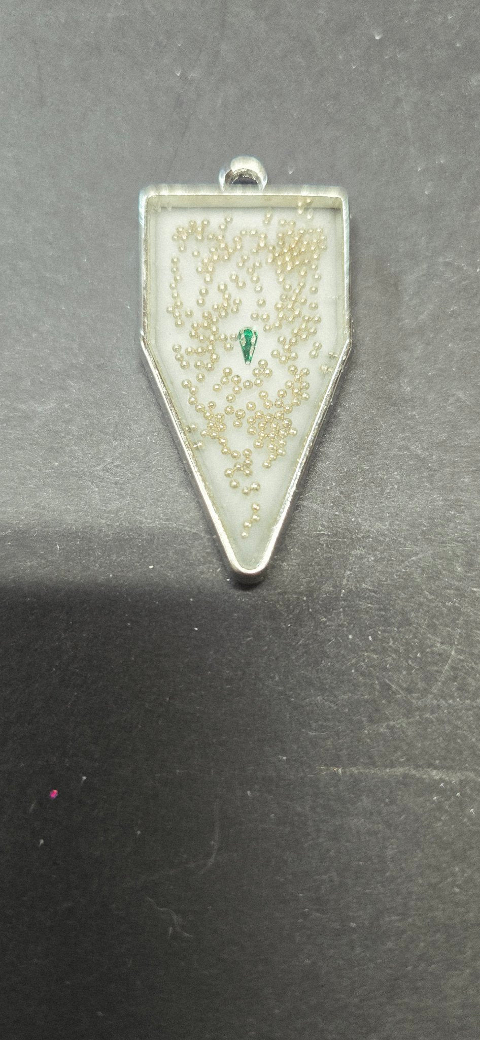 Handmade Coffin Resin Pendant Necklace - Gothic White Gold Green Gem
