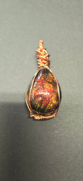 Handmade Wire-Wrapped Dichroic Cabochon Pendant - Ember Red Glow