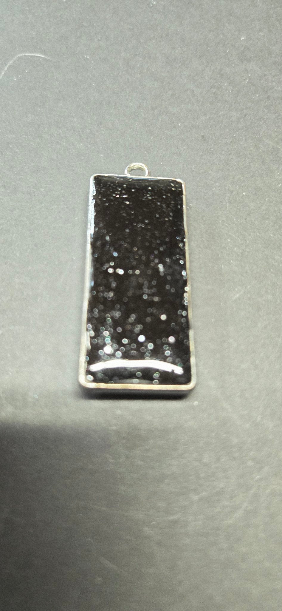 Handmade Pink Flower Resin Pendant - Floral Botanical Necklace Black Glitter