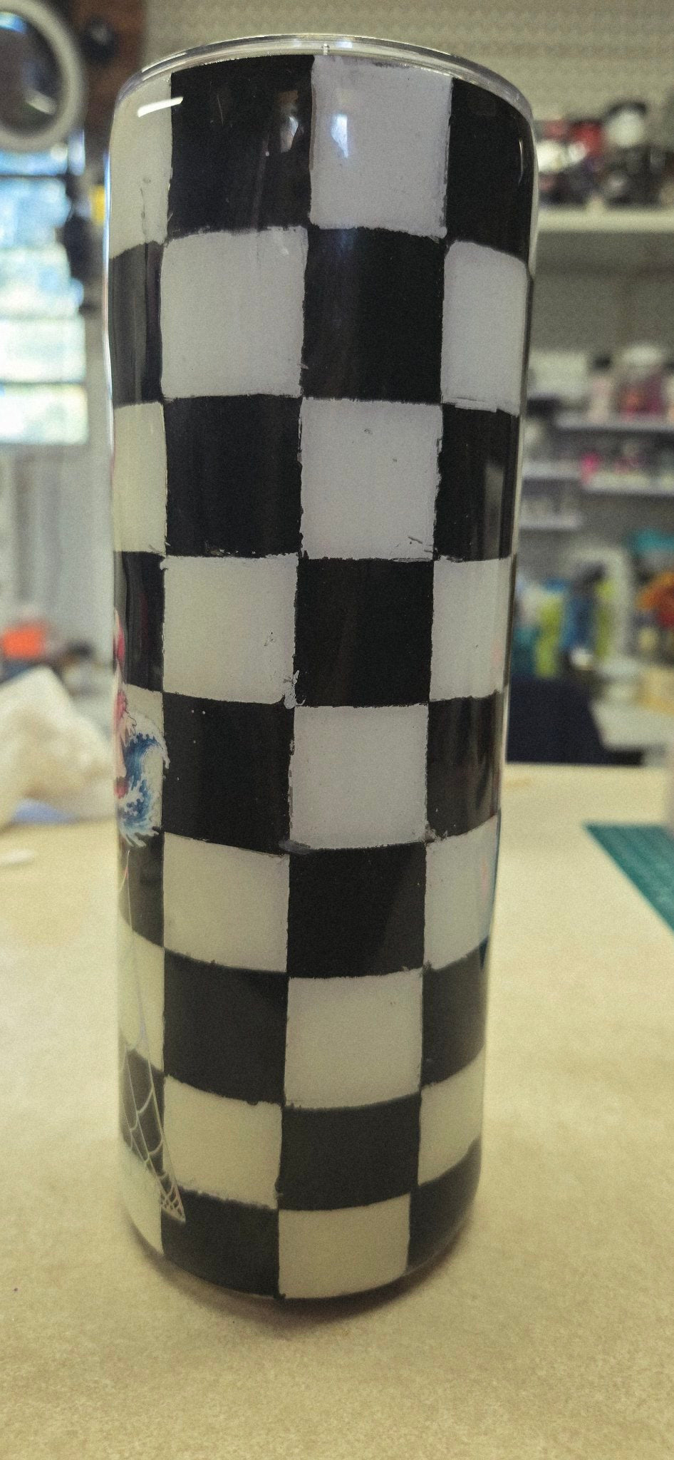 Handmade 20oz Halloween Ghost Tumbler – Cute Ghosts, Holographic Spider Web, Hand-Painted Checkerboard Epoxy