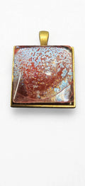Handmade Pink-to-Red Chameleon Resin Pendant – Square, Gold Setting