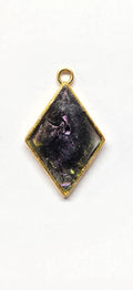 Handmade Dark Iridescent Chameleon Resin Pendant – Diamond Shape, Gold Setting