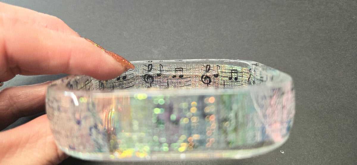 Handmade Resin Rectangle Bangle - Music Notes Dichroic Design