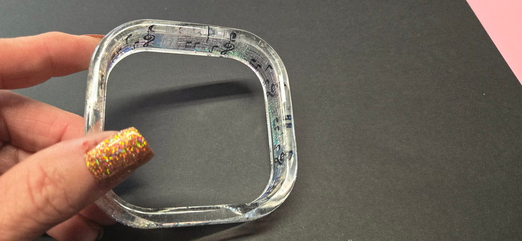Handmade Resin Rectangle Bangle - Music Notes Dichroic Design