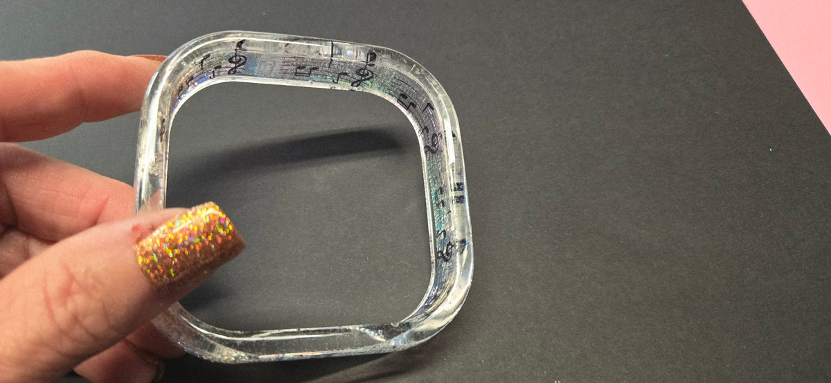 Handmade Resin Rectangle Bangle - Music Notes Dichroic Design