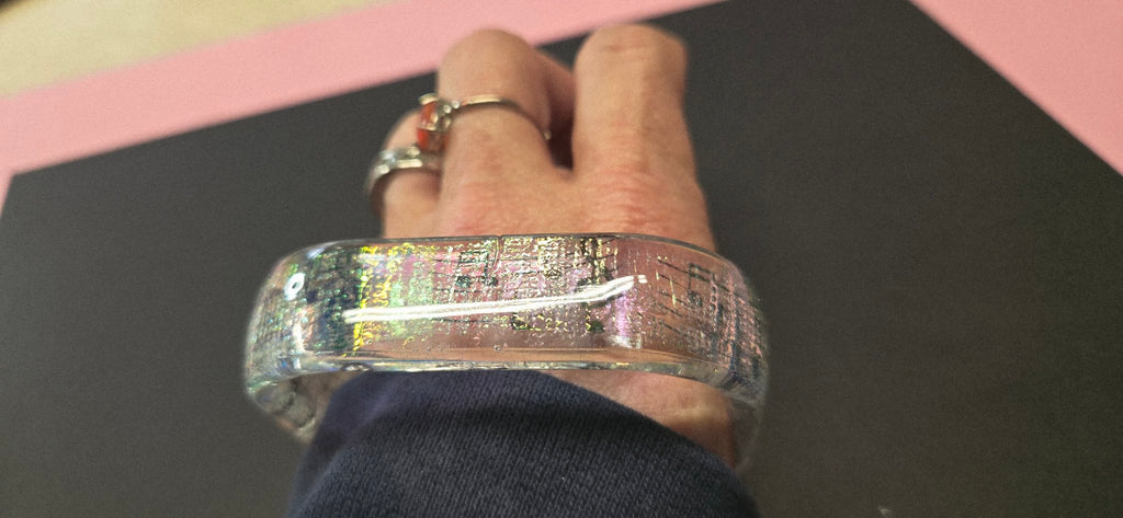 Handmade Resin Rectangle Bangle - Music Notes Dichroic Design
