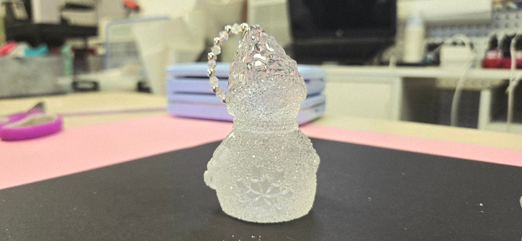 Handmade Crystal Snowman Christmas Ornament – Clear Epoxy Resin