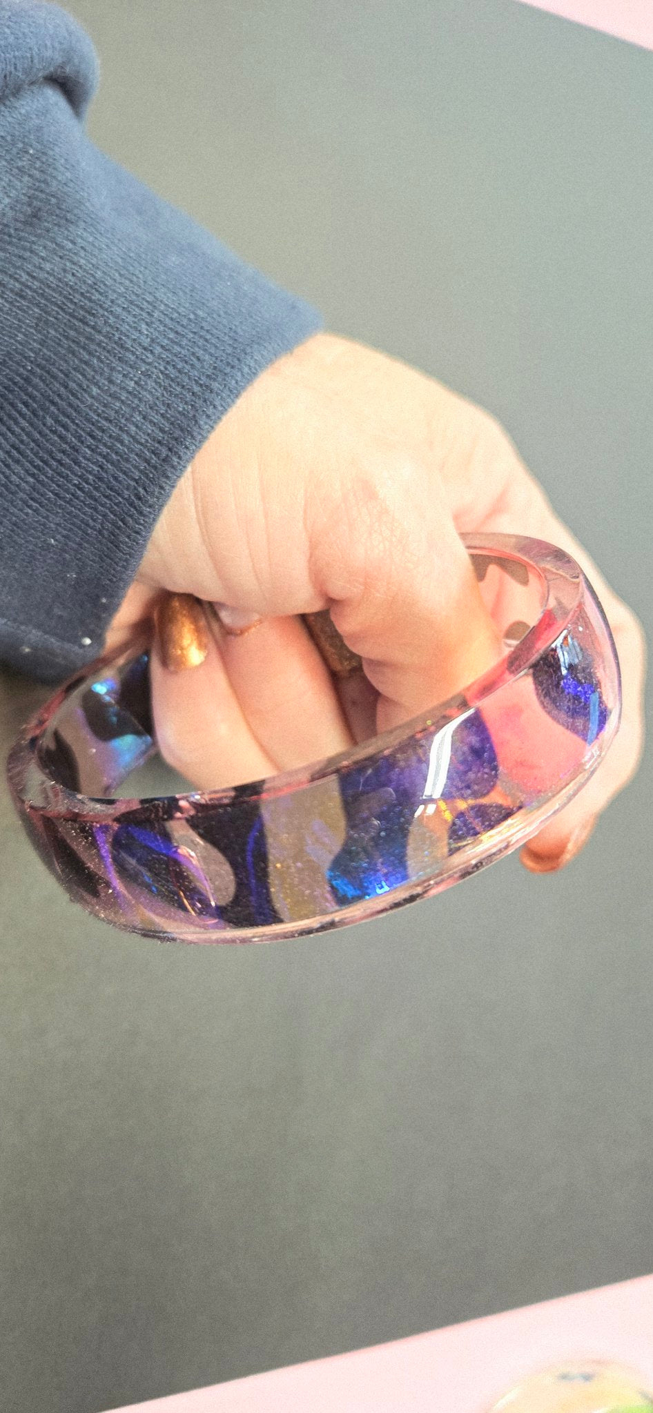 Handmade Resin Oval Bangle - Animal Print Dichroic Design