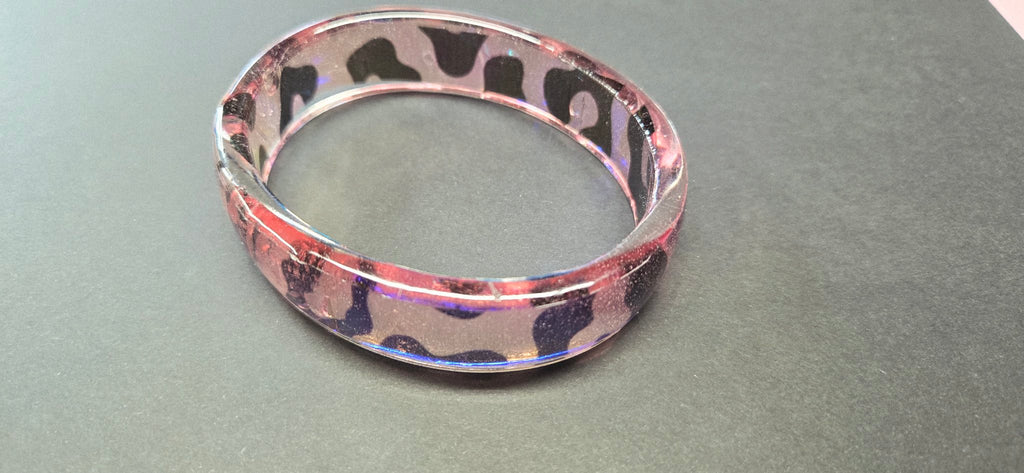 Handmade Resin Oval Bangle - Animal Print Dichroic Design
